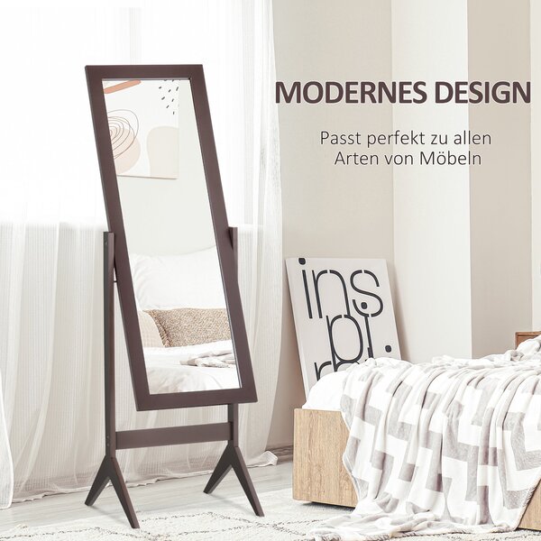 HOMCOM Celoplošné zrcadlo s nohami, zrcadlo pro líčení, MDF Káva 47 x 46 x 148 cm | Aosom