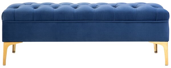 HOMCOM Lavice, postelová lavice, botníková lavice s vyvýšenými nohami, sametová modrá 118 x 45 x 42 cm | Aosom