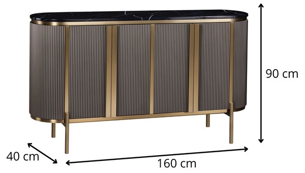 LivinHill Komoda Stilig ST384 160 cm černý mramor/grafit/zlatá