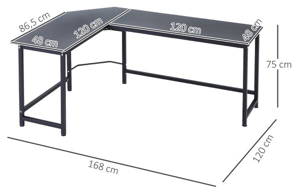 Vinsetto Počítačový stůl Psací stůl ve tvaru L s nastavitelnou výškou Černý 168 x 120 x 75 cm | Aosom