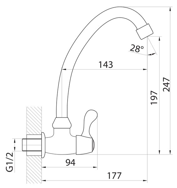 Aqualine Aqualine, Nástěnný kulový ventil 1/2", otočná hubice, chrom, ZY1813