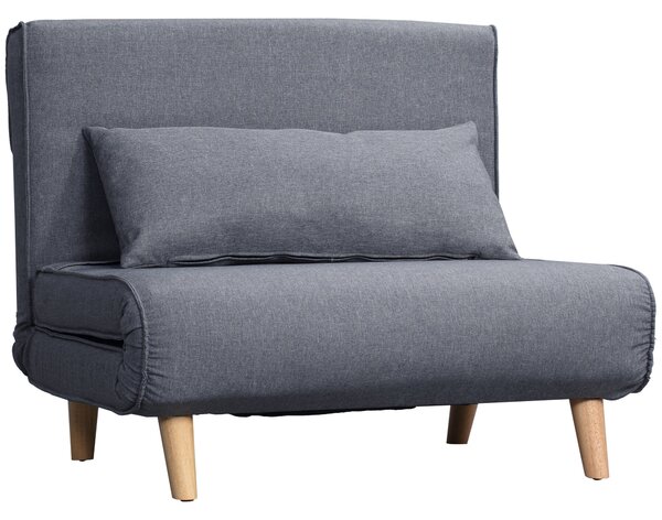 HOMCOM Jednolůžková rozkládací pohovka s nastavitelným opěradlem Nordic Skandinávská 25D pěna domácký len imitace borovice šedá 94 x 78 x 80 cm | Aoso
