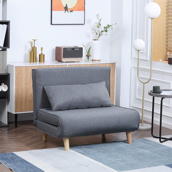 HOMCOM Jednolůžková rozkládací pohovka s nastavitelným opěradlem Nordic Skandinávská 25D pěna domácký len imitace borovice šedá 94 x 78 x 80 cm | Aoso