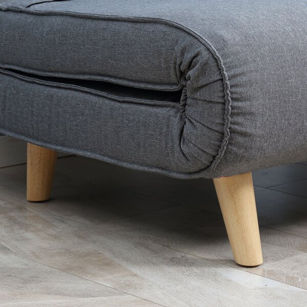 HOMCOM Jednolůžková rozkládací pohovka s nastavitelným opěradlem Nordic Skandinávská 25D pěna domácký len imitace borovice šedá 94 x 78 x 80 cm | Aoso