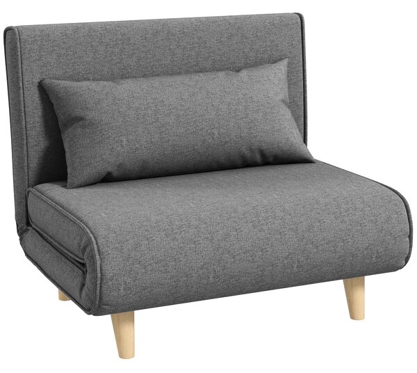 HOMCOM Jednolůžková rozkládací pohovka s nastavitelným opěradlem Nordic Skandinávská 25D pěna domácký len imitace borovice šedá 94 x 78 x 80 cm | Aoso