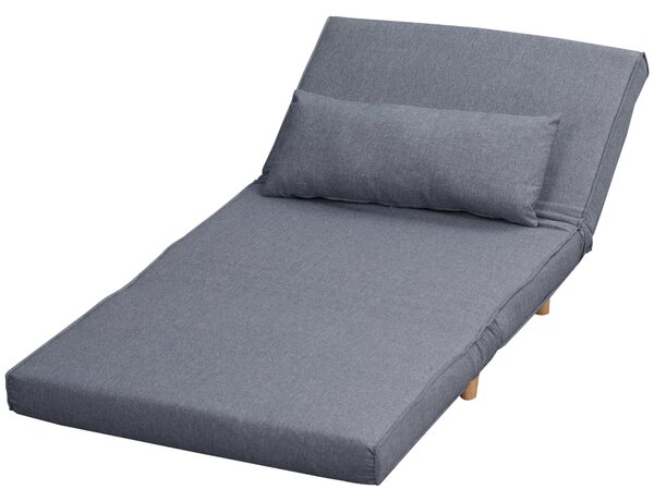 HOMCOM Jednolůžková rozkládací pohovka s nastavitelným opěradlem Nordic Skandinávská 25D pěna domácký len imitace borovice šedá 94 x 78 x 80 cm | Aoso