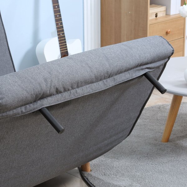 HOMCOM Jednolůžková rozkládací pohovka s nastavitelným opěradlem Nordic Skandinávská 25D pěna domácký len imitace borovice šedá 94 x 78 x 80 cm | Aoso