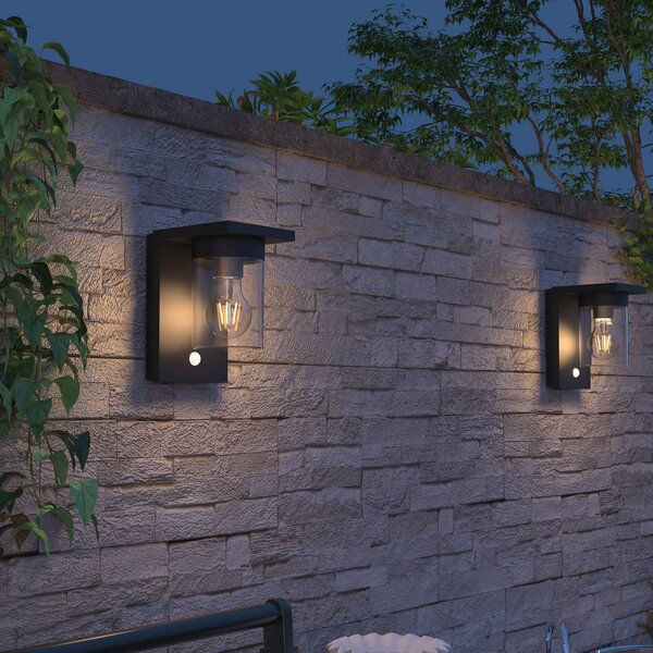 Calex Solární LED venkovní nástěnné svítidlo Asti, senzor, IP44, černé, Černá, Plast, Moderní