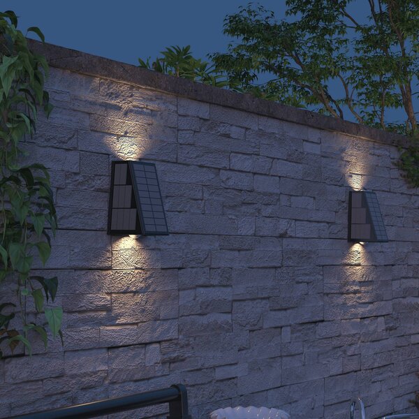 Calex Solární LED venkovní nástěnné svítidlo Matera, up/down, černé, Černá, Plast, Moderní, Nástěnné svítidlo