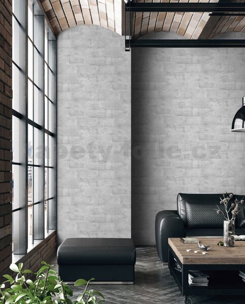 Vliesové tapety na zeď M53009, rozměr 10,05 m x 0,53 m, cihlová zeď šedá, Ugépa
