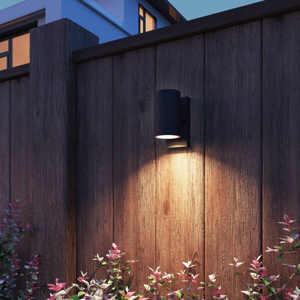 Calex venkovní nástěnné svítidlo Alba GU10, Downlight, černé, senzor, stmívatelný, Černá, Hliník, Moderní