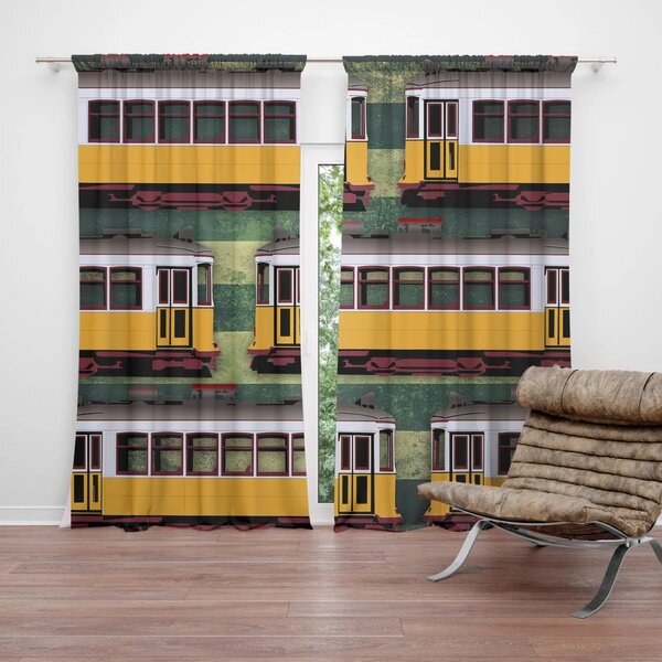 Sablio Závěs Lisabonské historické tramvaje Zelený Pattern: 2ks 140x250cm