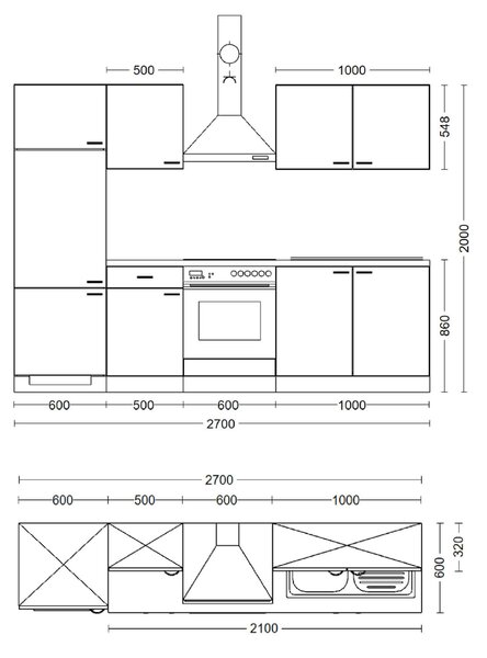 KUCHYŇSKÁ LINKA NEPAL 270 270 cm FlexWell - Online Only kuchyňské linky, Online Only
