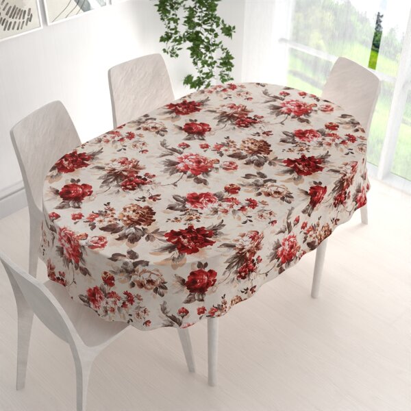 Biante Bavlněný oválný ubrus Sandra SA-399 Červené pivoňky na pískovém 60x100 cm