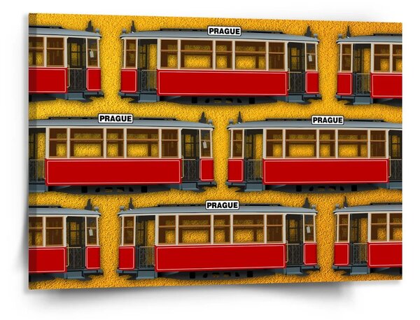 Sablio Obraz Pražské historické tramvaje Žlutý Pattern - 150x110 cm
