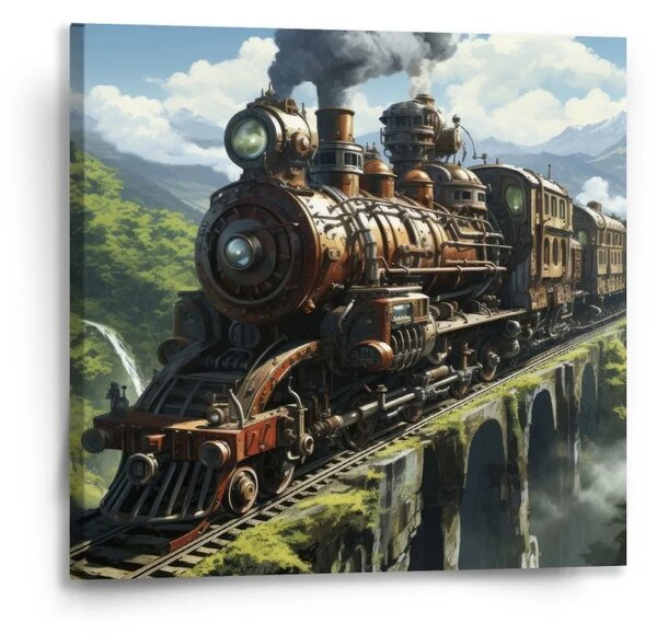 Sablio Obraz Parní lokomotiva na viaduktu - 50x50 cm