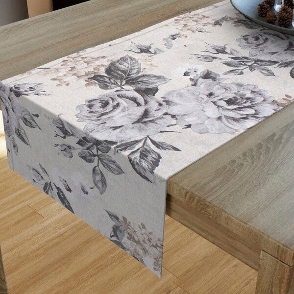 Goldea běhoun na stůl loneta - velké šedé růže 35x140 cm