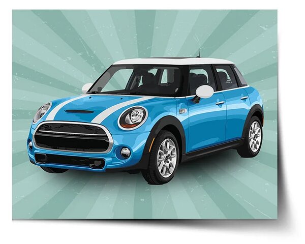 Sablio Plakát Mini sedan Zelené pozadí - 60x40 cm
