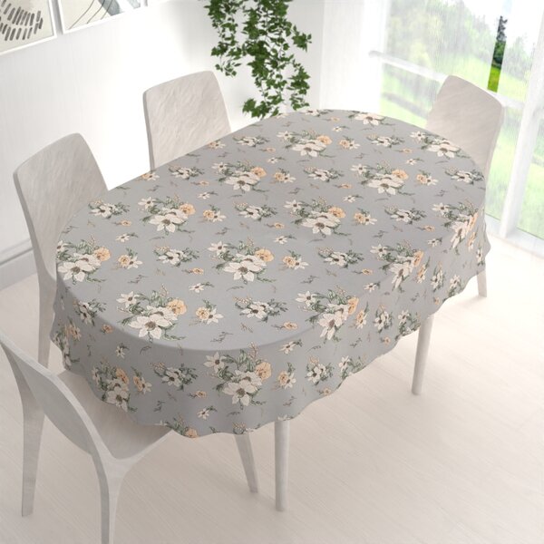 Biante Bavlněný oválný ubrus Sandra SA-465 Oranžové květy na šedém 50x100 cm