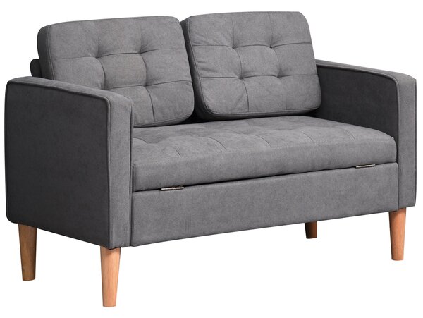 HOMCOM Dvoudílná Pohovka, Gauč se Skladem, Dřevěné Nohy, Polstrovaná Pohovka s Vzhledem Kašmíru pro Obývací Pokoj, Ložnici, 117 x 62 x 78 cm, Šedá | A