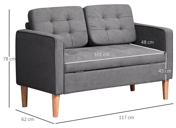 HOMCOM Dvoudílná Pohovka, Gauč se Skladem, Dřevěné Nohy, Polstrovaná Pohovka s Vzhledem Kašmíru pro Obývací Pokoj, Ložnici, 117 x 62 x 78 cm, Šedá | A