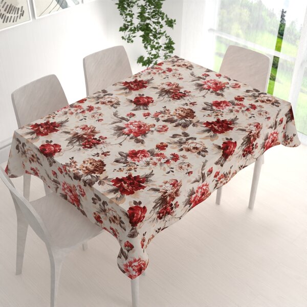 Biante Bavlněný obdélníkový ubrus Sandra SA-399 Červené pivoňky na pískovém 60x100 cm