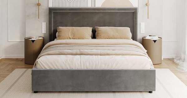 Čalouněná postel NOBILE 90x200 Šedá Paris s úložným prostorem kovový rošt