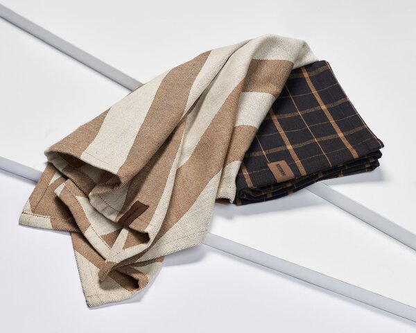 Utěrka z recyklované bavlny Brown Plaid – set 2 ks