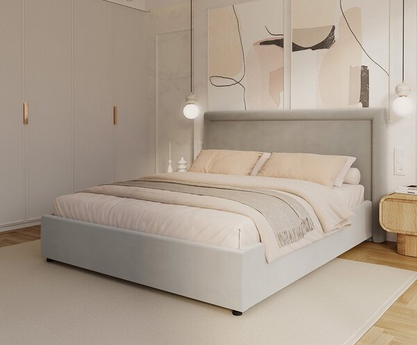 Čalouněná postel NOBILE 90x200 Světle šedá Paris s úložným prostorem kovový rošt