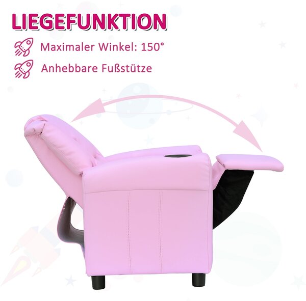 HOMCOM Dětská židle, Minichair, Dětská pohovka pro 3-6 let, Sklopná funkce, Vestavěný držák na hrníček, Růžová, 62 x 56 x 69 cm | Aosom