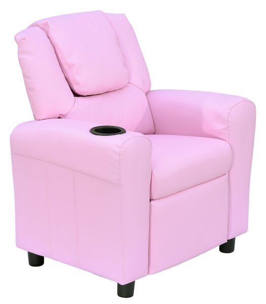 HOMCOM Dětská židle, Minichair, Dětská pohovka pro 3-6 let, Sklopná funkce, Vestavěný držák na hrníček, Růžová, 62 x 56 x 69 cm | Aosom