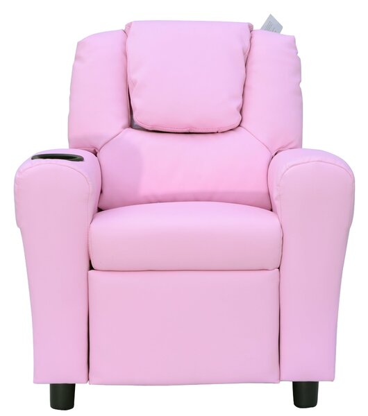 HOMCOM Dětská židle, Minichair, Dětská pohovka pro 3-6 let, Sklopná funkce, Vestavěný držák na hrníček, Růžová, 62 x 56 x 69 cm | Aosom