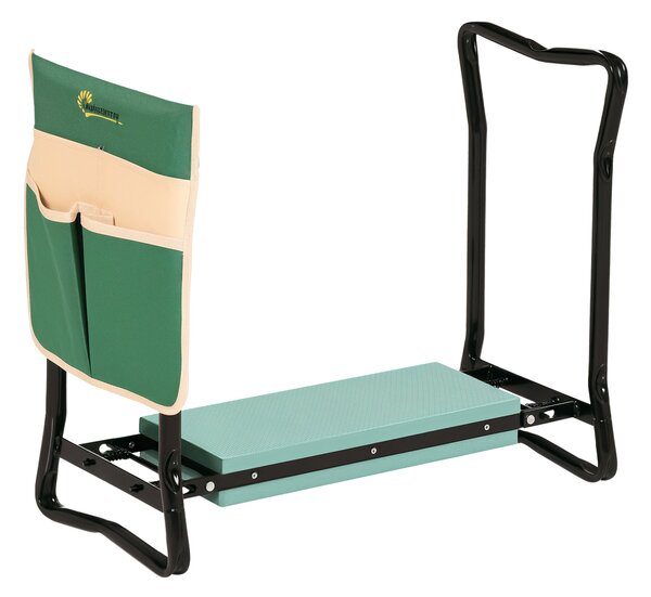 Skládací zahradní sedátko s poduškou Outsunny, podporuje až 150 kg, zahradní lavička pro klečení a sezení 58 x 28 x 49 cm Zelená | Aosom