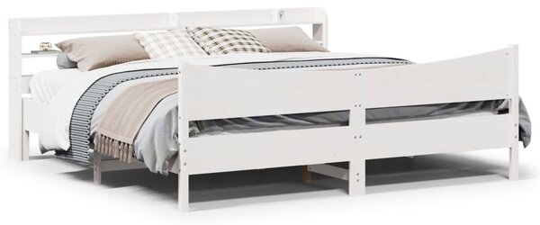 Rám postele s čelem bílý 200 x 200 cm masivní borové dřevo 3307033
