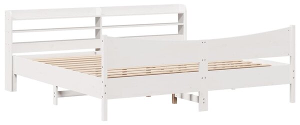 Rám postele s čelem bílý 200 x 200 cm masivní borové dřevo 3307033