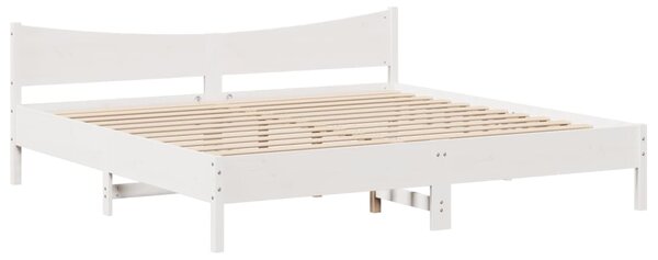 Rám postele s čelem bílý 200 x 200 cm masivní borové dřevo 3307033