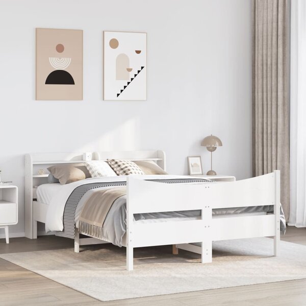 Rám postele s čelem bílý 140 x 200 cm masivní borové dřevo 3307045