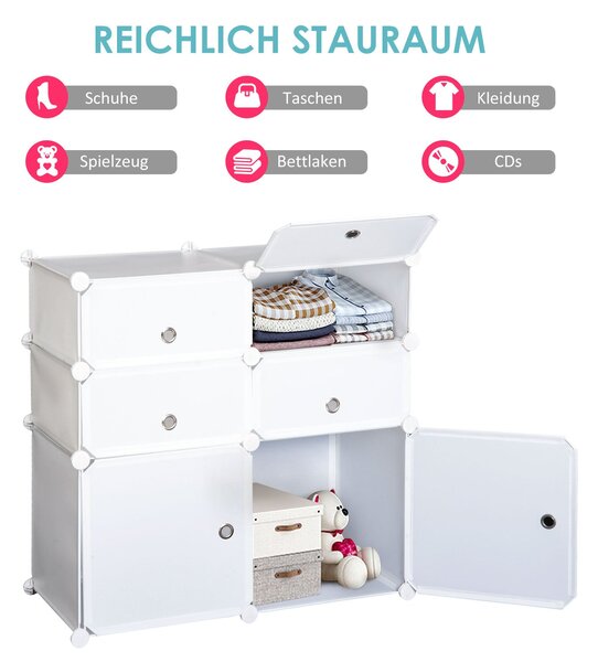 HOMCOM Skříň na Boty, Regál se Skladovacími Přihrádkami, Šatník, Plast, Ocel, Bílý, 75 x 37 x 73 cm | Aosom