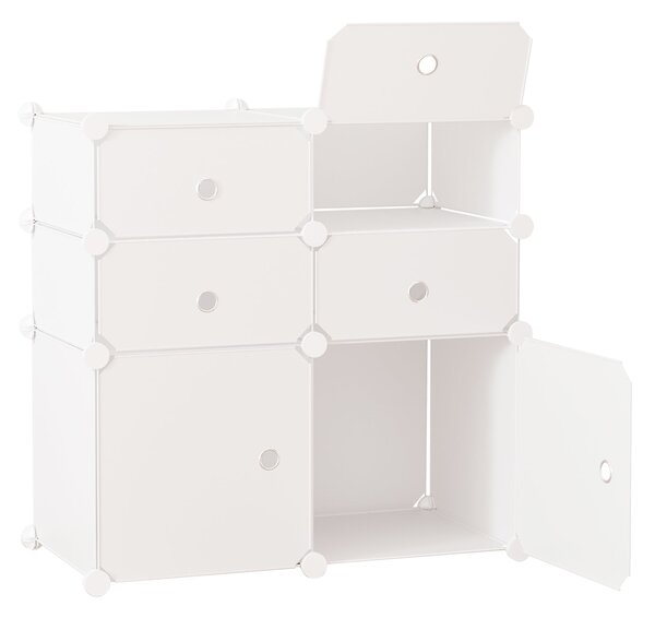 HOMCOM Skříň na Boty, Regál se Skladovacími Přihrádkami, Šatník, Plast, Ocel, Bílý, 75 x 37 x 73 cm | Aosom