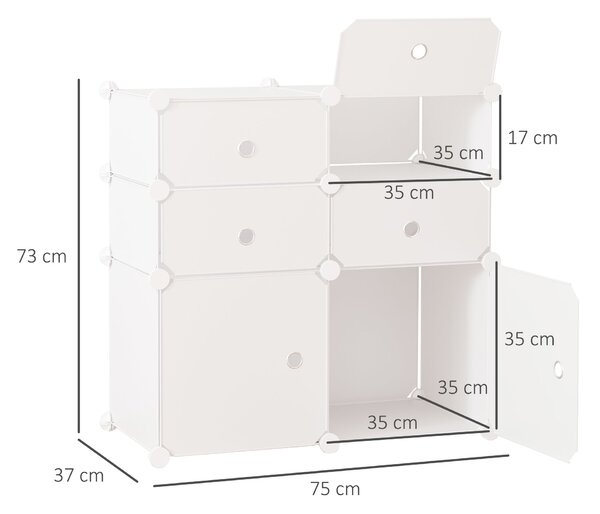 HOMCOM Skříň na Boty, Regál se Skladovacími Přihrádkami, Šatník, Plast, Ocel, Bílý, 75 x 37 x 73 cm | Aosom