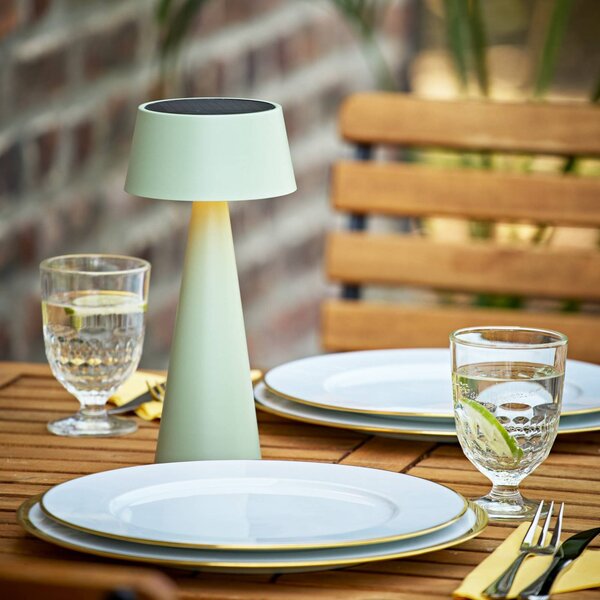 Sigor LED stolní lampa Solino, zelená, solární/USB, 26 cm, IP44, stmívatelný, Zelená, Obývací pokoj / jídelna, Hliník, Moderní