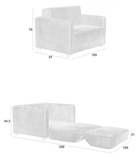 White Label Béžová manšestrová dvoumístná rozkládací pohovka WLL JOPIE 110 cm