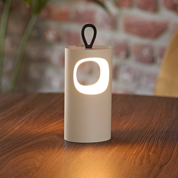 Sigor LED stolní lampa Lunari, béžová, 16 cm, kov, IP44, stmívatelný, Krémová / jantar, Obývací pokoj / jídelna, Hliník, Moderní