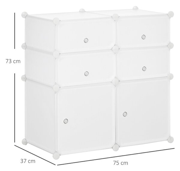 HOMCOM Skříň na Boty, Regál se Skladovacími Přihrádkami, Šatník, Plast, Ocel, Bílý, 75 x 37 x 73 cm | Aosom