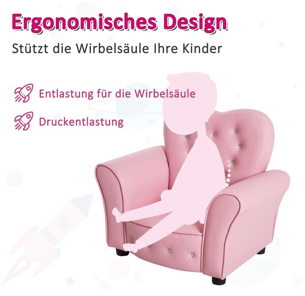 HOMCOM Dětská pohovka Dětské křeslo Princeznovský mini pohovka do dětského pokoje srdcového tvaru Růžová L59 x Š41,5 x V49 cm | Aosom