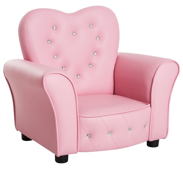 HOMCOM Dětská pohovka Dětské křeslo Princeznovský mini pohovka do dětského pokoje srdcového tvaru Růžová L59 x Š41,5 x V49 cm | Aosom