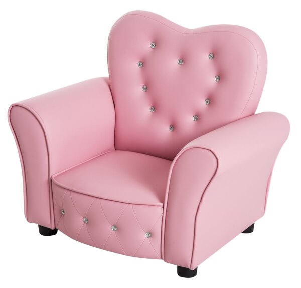 HOMCOM Dětská pohovka Dětské křeslo Princeznovský mini pohovka do dětského pokoje srdcového tvaru Růžová L59 x Š41,5 x V49 cm | Aosom
