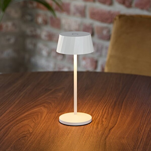 Sigor LED stolní lampa Facetta, bílá, 22 cm, kov, IP44, stmívatelný, Bílá / opál, Obývací pokoj / jídelna, Hliník, Moderní