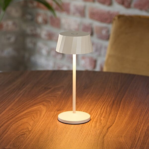 Sigor LED stolní lampa Facetta, béžová, 22 cm, kov, IP44, stmívatelný, Krémová / jantar, Obývací pokoj / jídelna, Hliník, Moderní