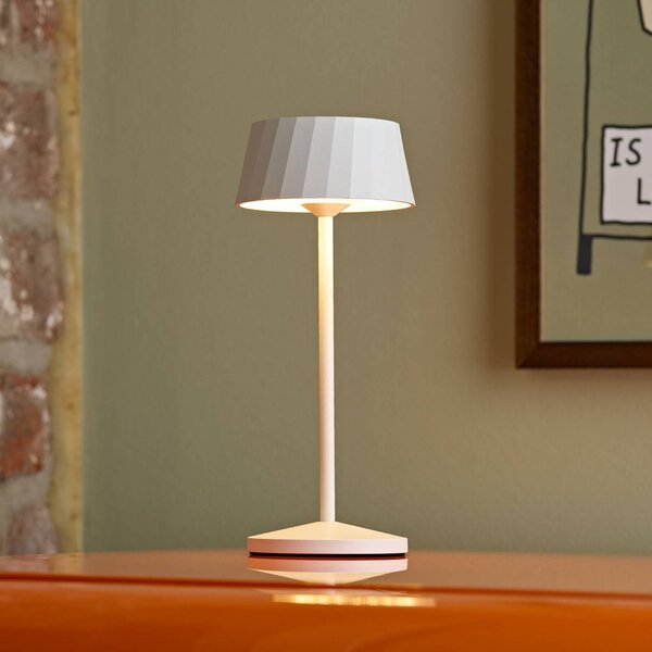Sigor LED stolní lampa Facetta, bílá, 22 cm, kov, IP44, stmívatelný, Bílá / opál, Obývací pokoj / jídelna, Hliník, Moderní